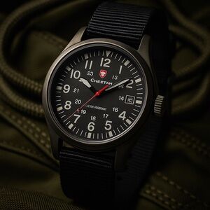 Cheetah Black Analog Watch military style great gift nwt